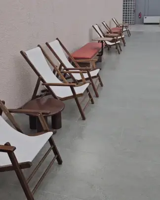 Row of timber lounge chairs